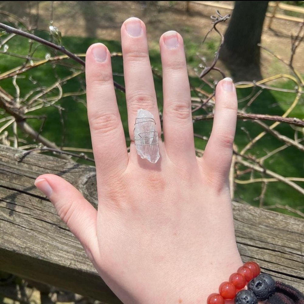 Wire wrapped adjustable Quartz crystal ring ~8-8.5